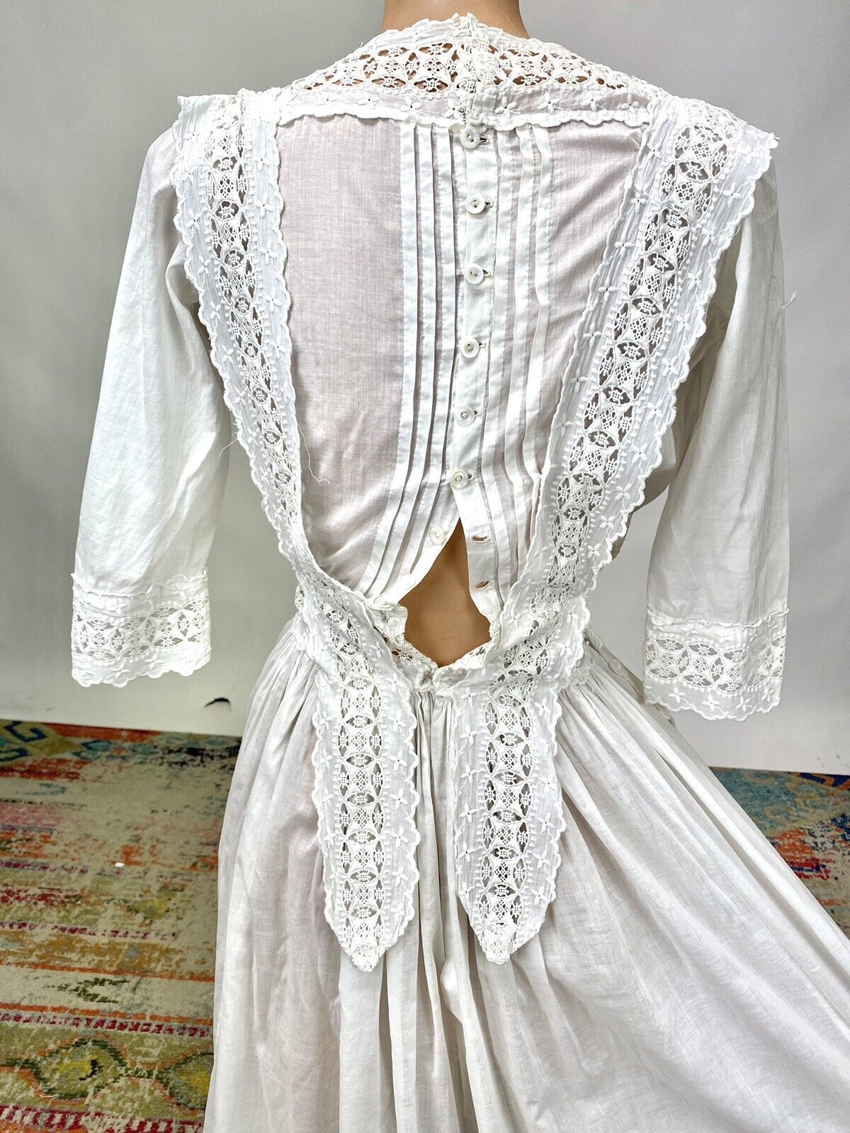 Antique Victorian Edwardian White Cotton Tea Dres… - image 14