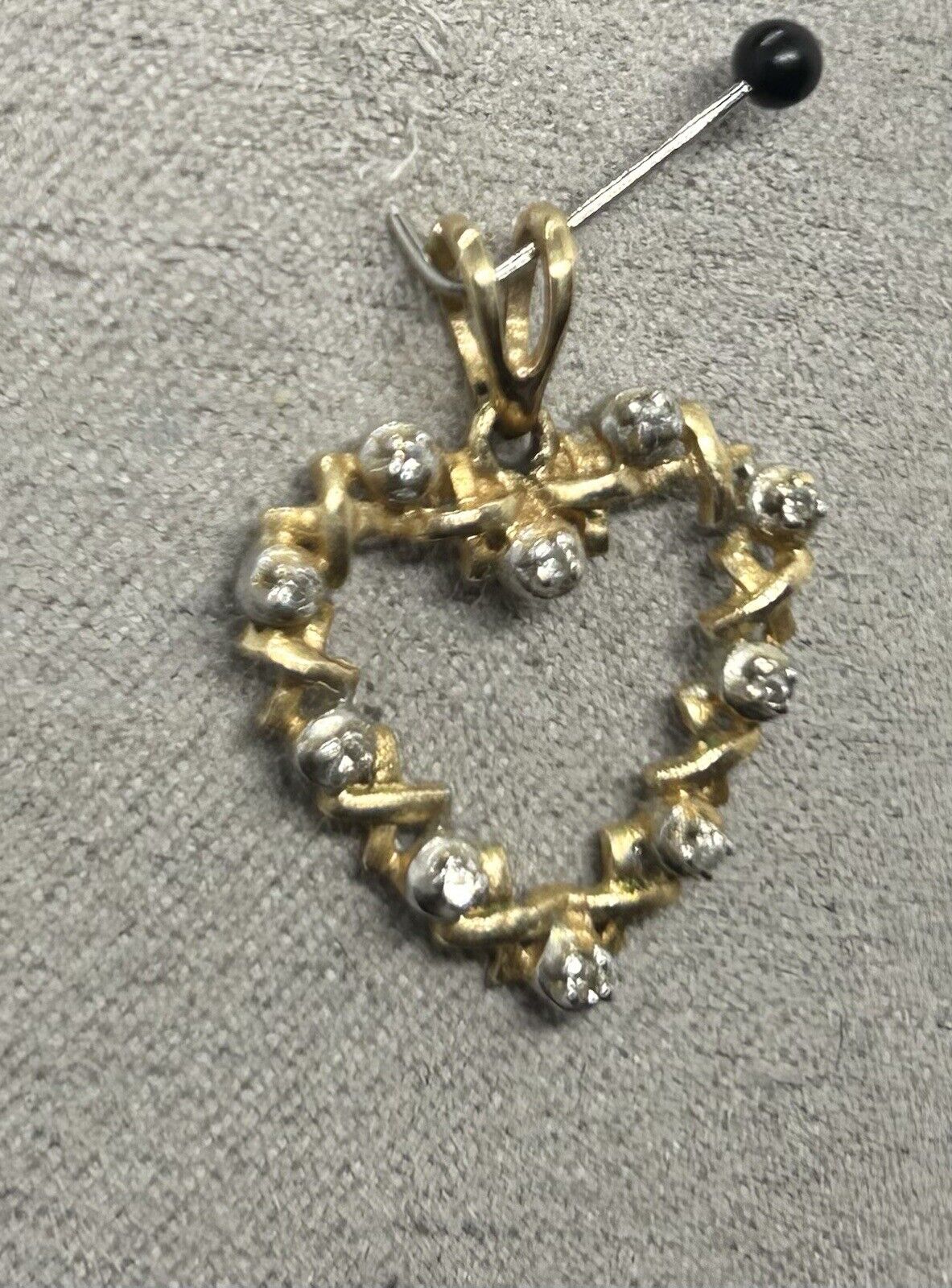 Estate 10k Yellow Gold Diamond Twisted Love Heart… - image 2