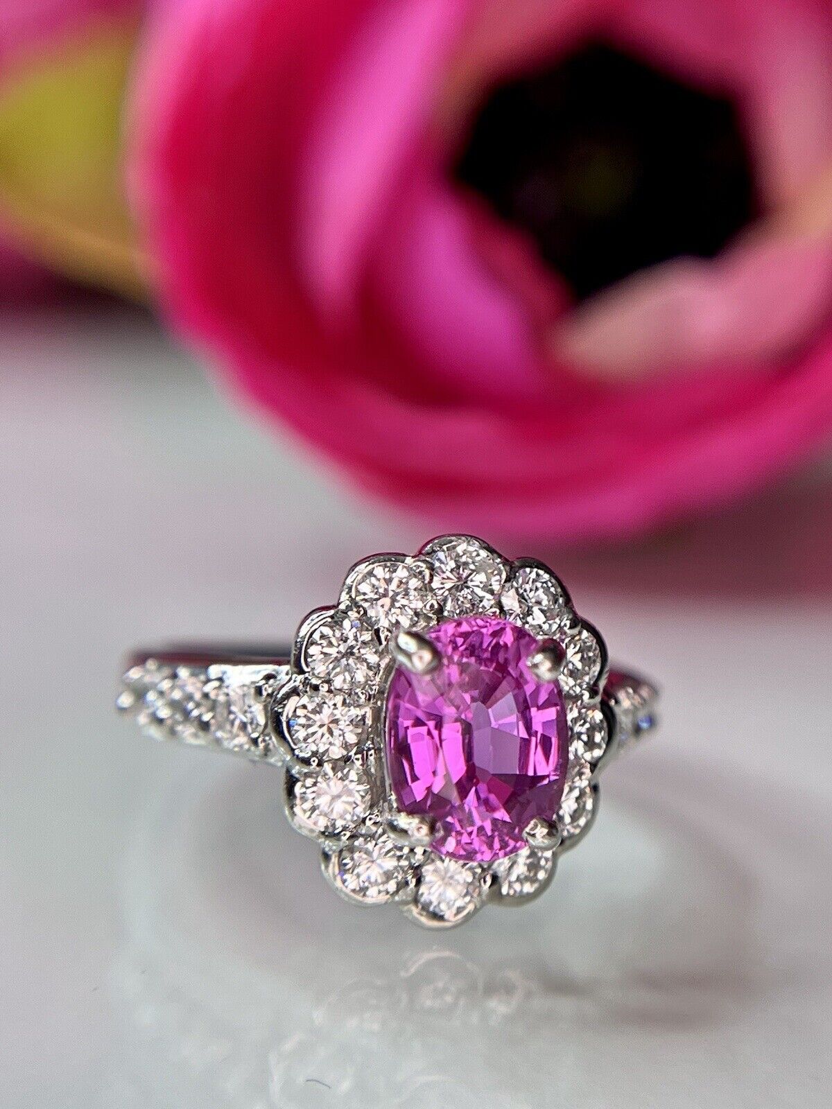 Vintage Platinum Natural Pink Sapphire Diamond Ha… - image 15