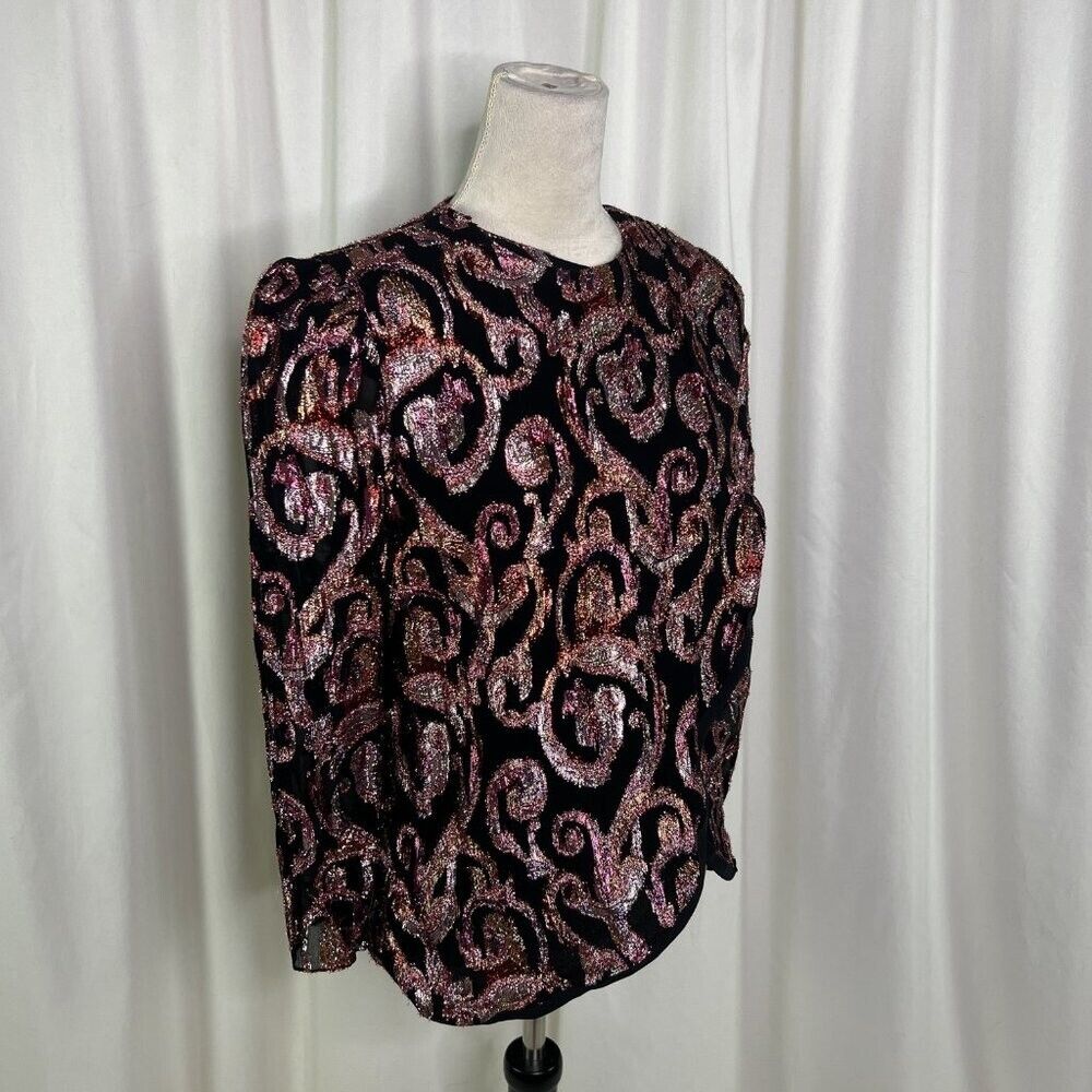 Patra Vintage 1980s Metallic Paisley Wrap Blouse … - image 8