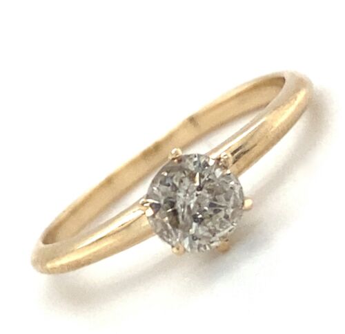 Simple 14K Solitaire Ring, Size 5.5, w Very Dirty… - image 1