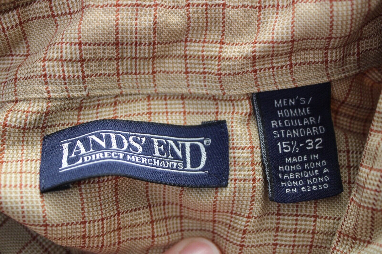 Vtg 90s Lands End 15.5 32 Brown Check Long Sleeve… - image 7