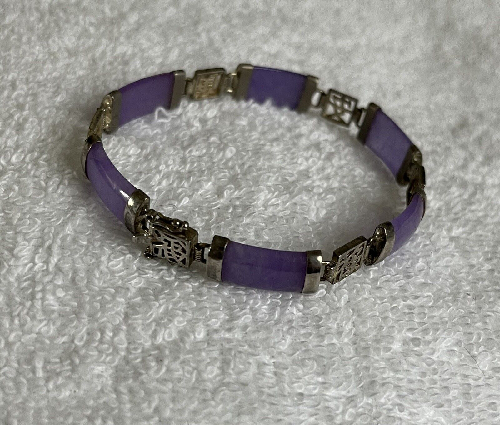 Vintage sterling silver 925 Purple Jade Bracelet - image 1