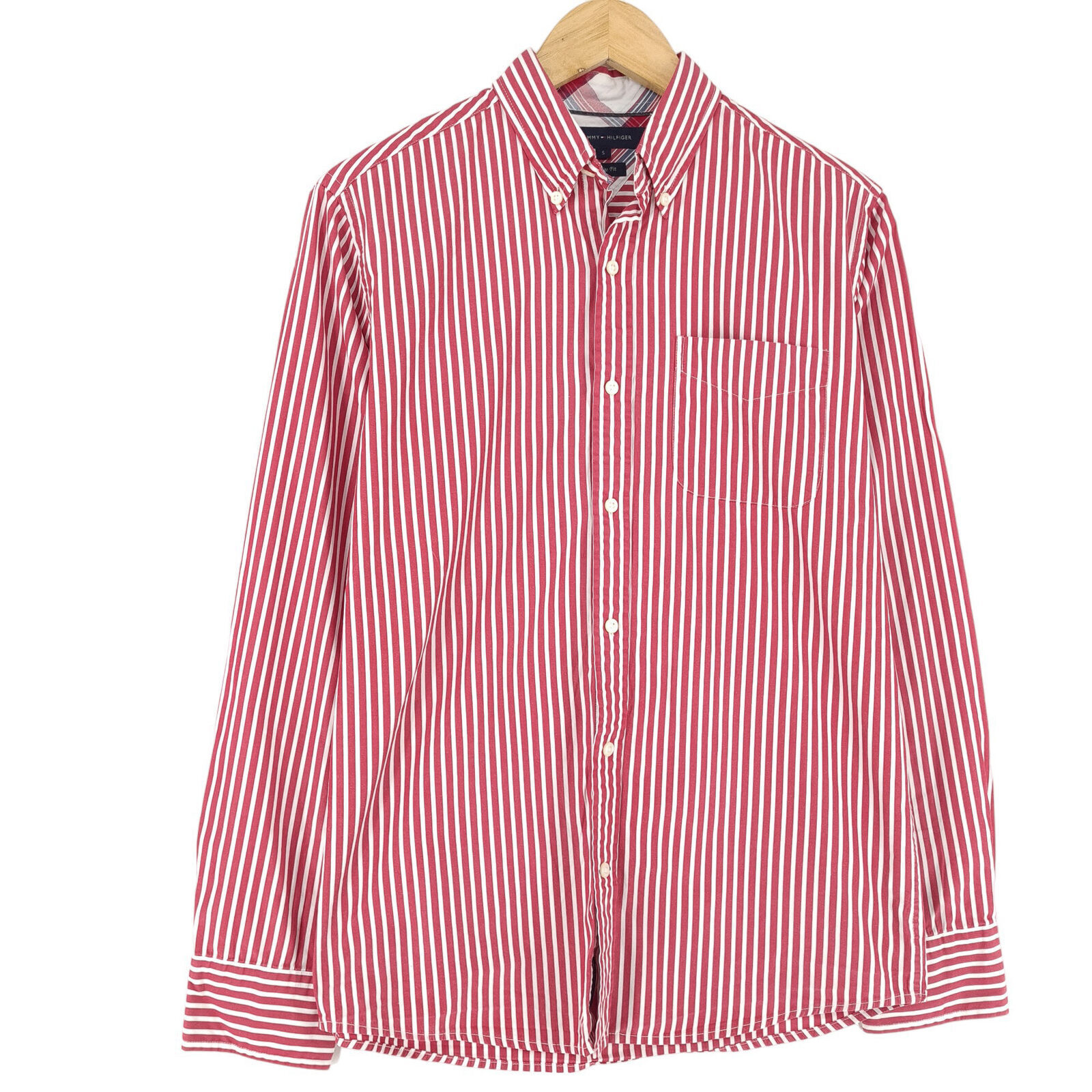 Tommy Hilfiger Men Shirt Red Striped Cotton Vinta… - image 1