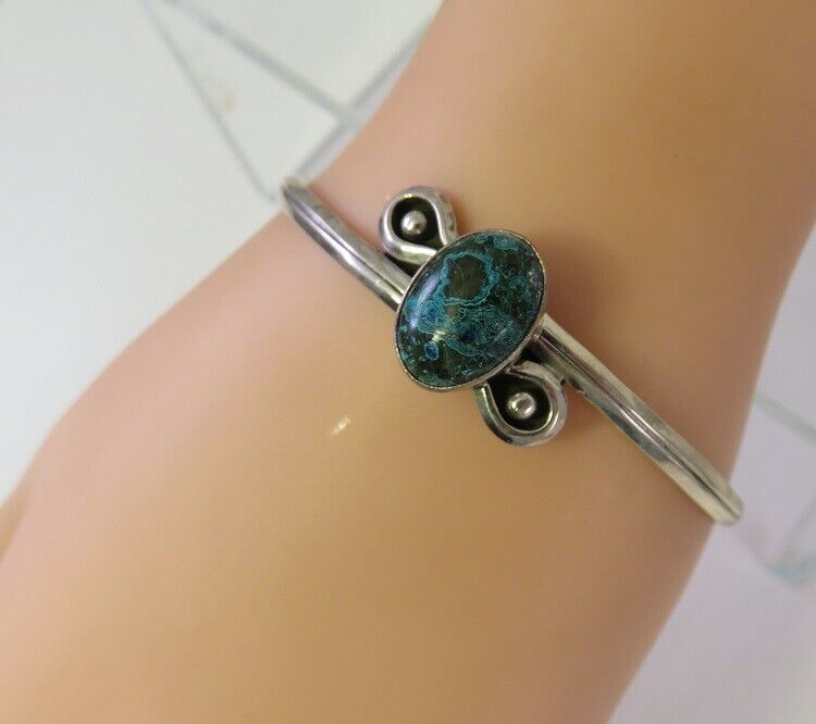 VINTAGE STERLING CUFF WITH MALACHITE AZURITE STON… - image 7