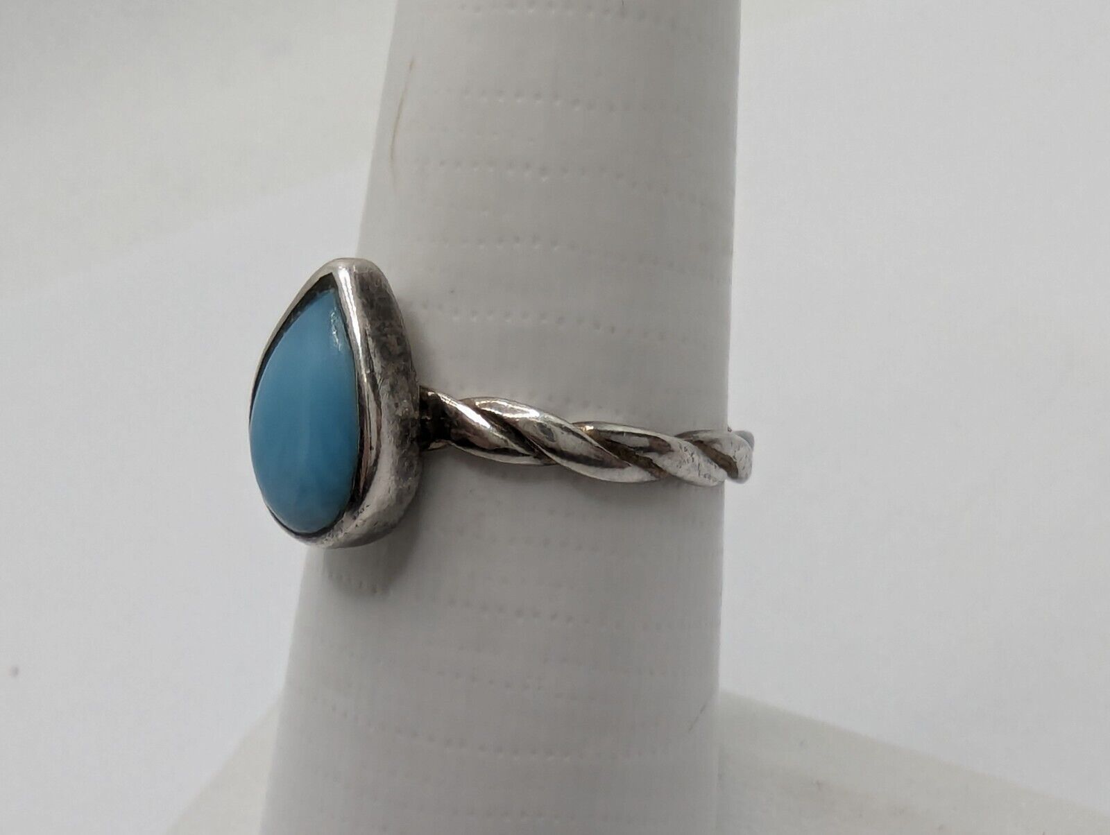 Sterling Silver 925 Teardrop Larimar Ring Size 7 - image 2