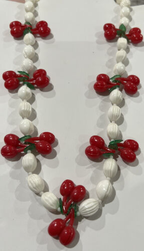 vintage  plastic fruit necklace cherries 24 in est