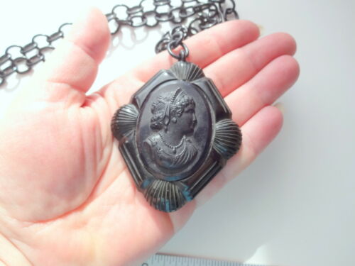 Antique Victorian Mourning Jewelry Black Lava Hug… - image 1