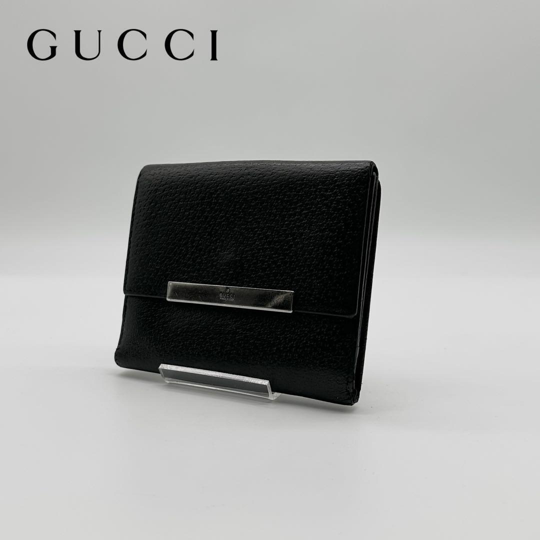 Gucci Vintage Black Leather Bifold Wallet with Go… - image 1