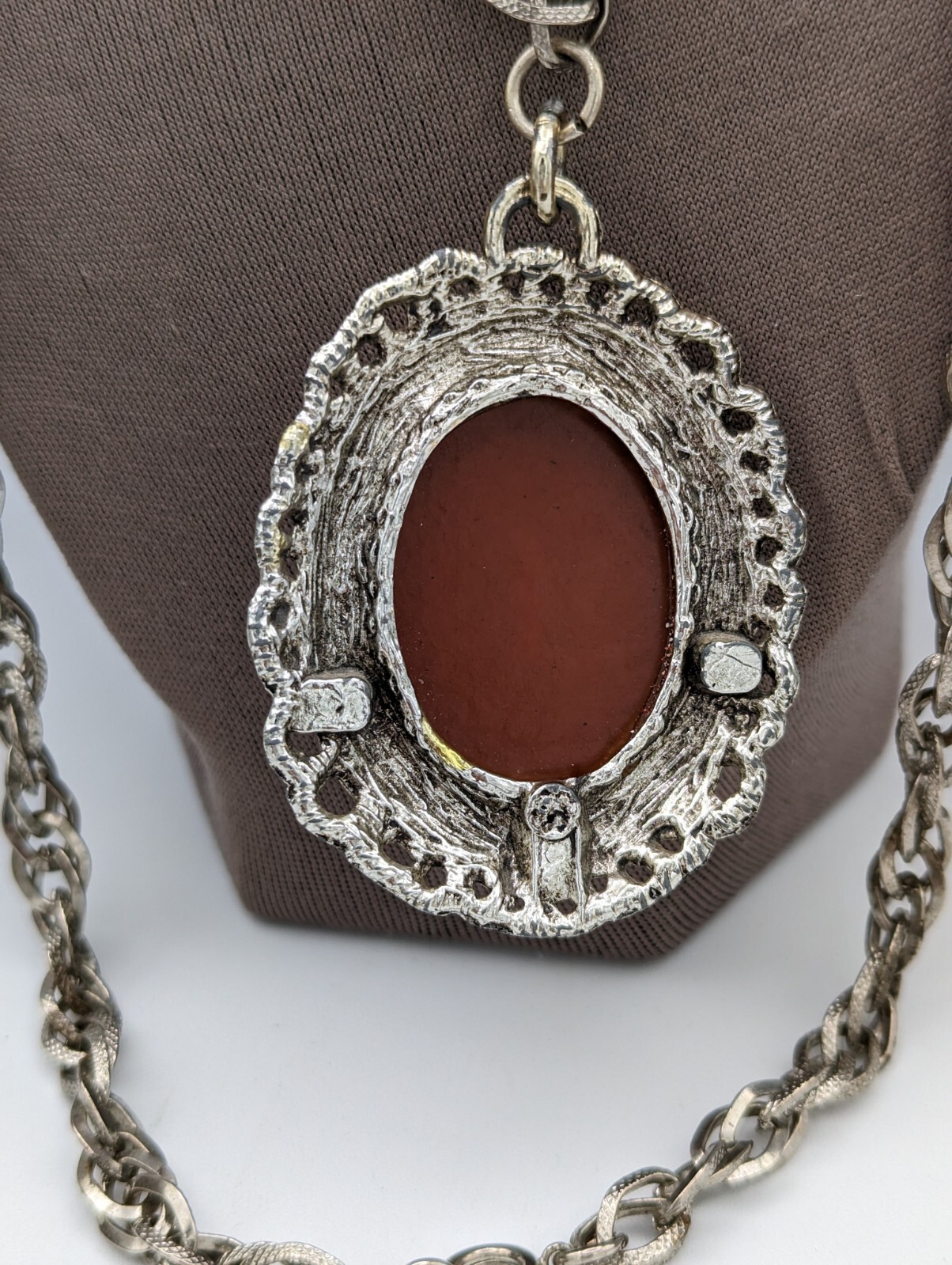 Vintage Cameo Large Chain Silver Tone Necklace - image 8