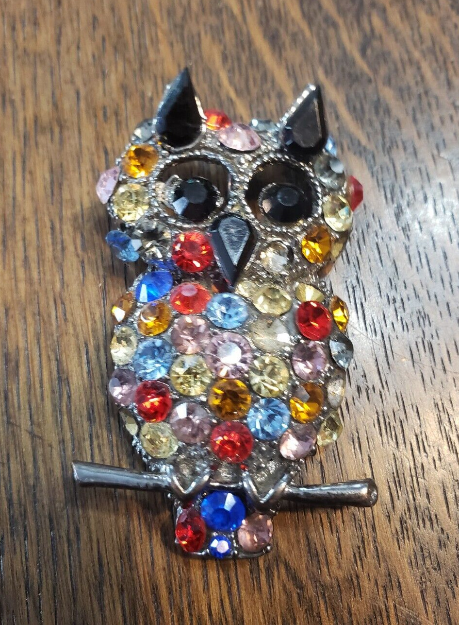 Vintage Rhinestone Owl Pendant Jewelry Owl Lover … - image 2