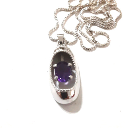 Vtg Purple Amethyst Pendant 925 Sterling Silver N… - image 1