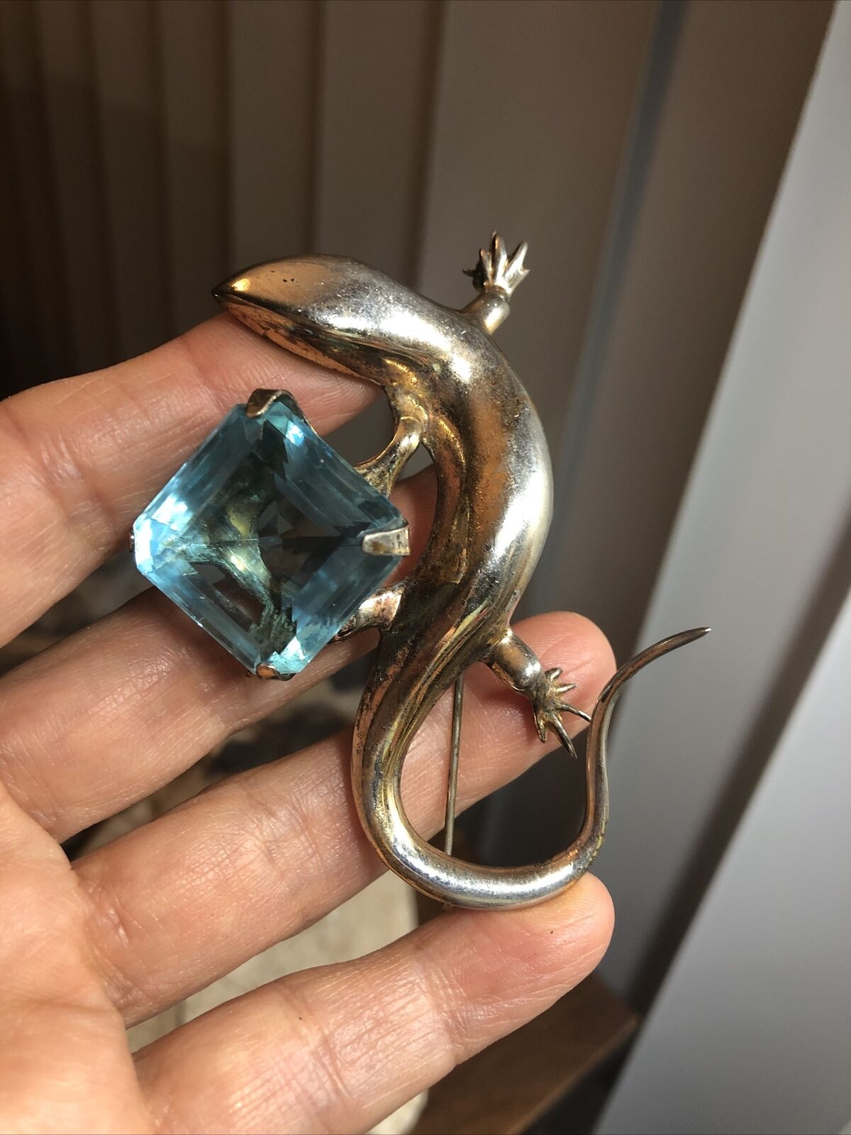 Vintage 40s ARTCO 925 Sterling Silver Lizard Blue… - image 8