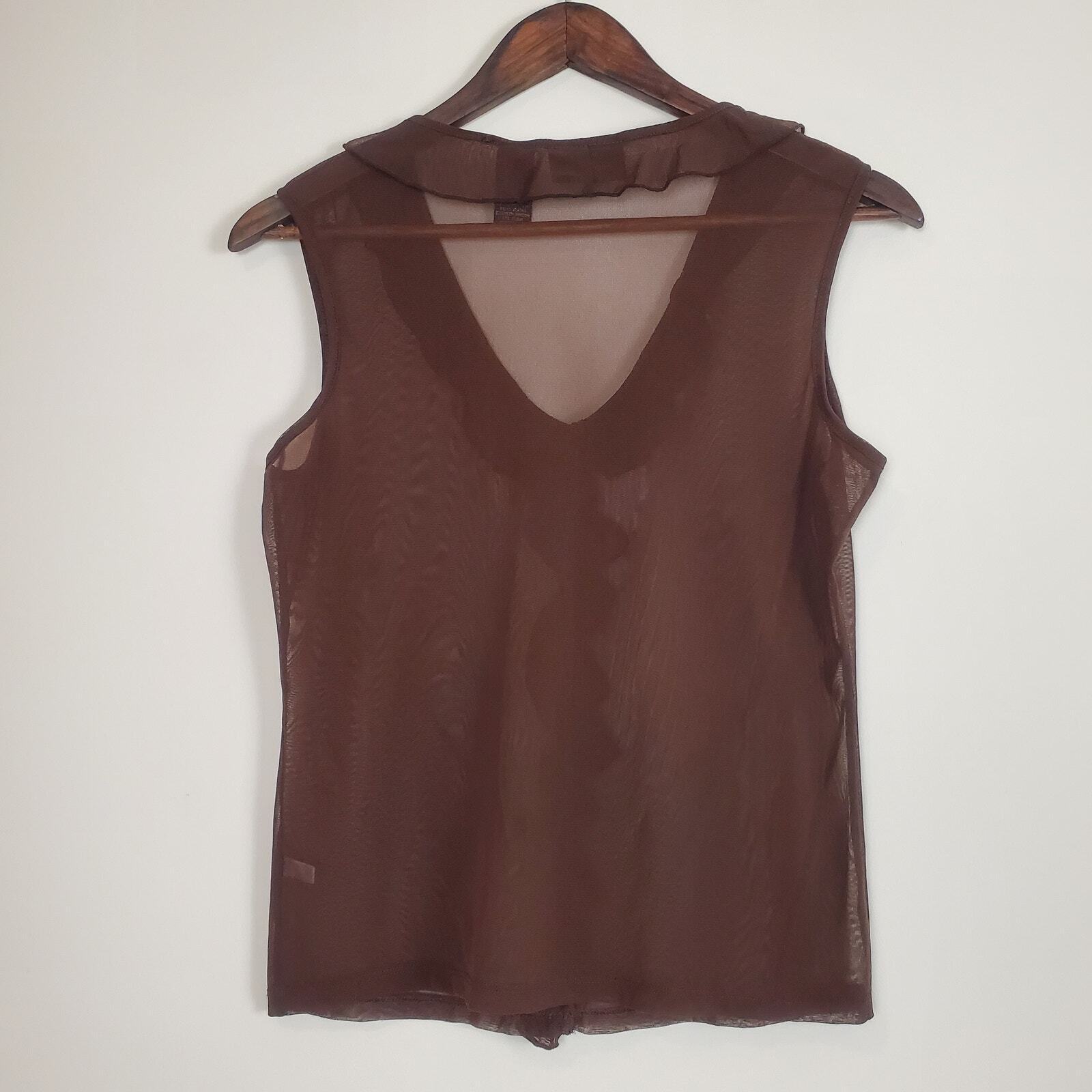 Vintage 90s Y2K Chocolate Brown Sheer Mesh Ruffle… - image 7