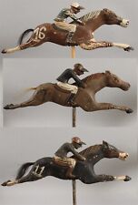 3 Antique Folk Art Carved & Painted Wood Carnival Midway Game Race Horse &Jockey