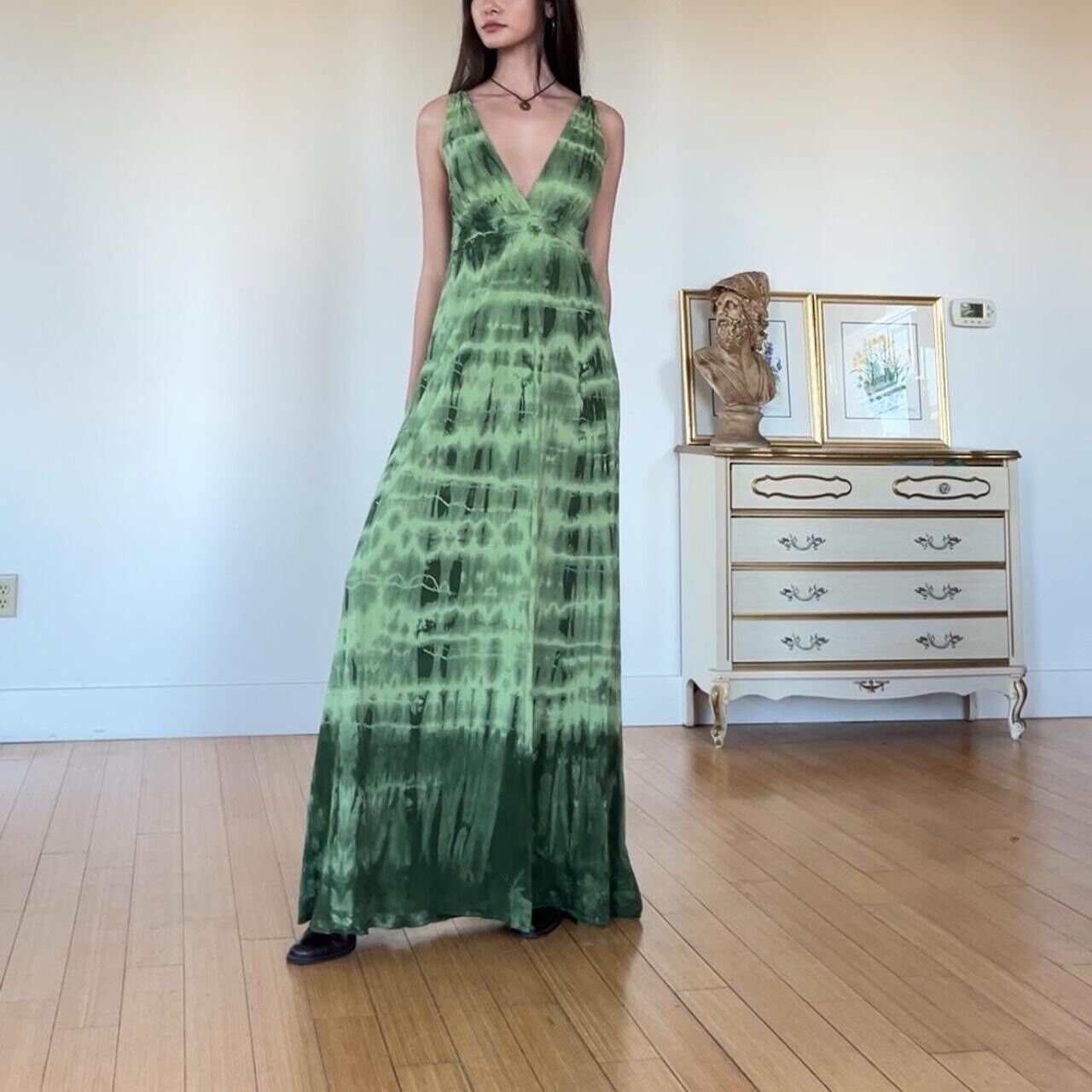 vintage y2k green tie dye maxi dress M - image 2