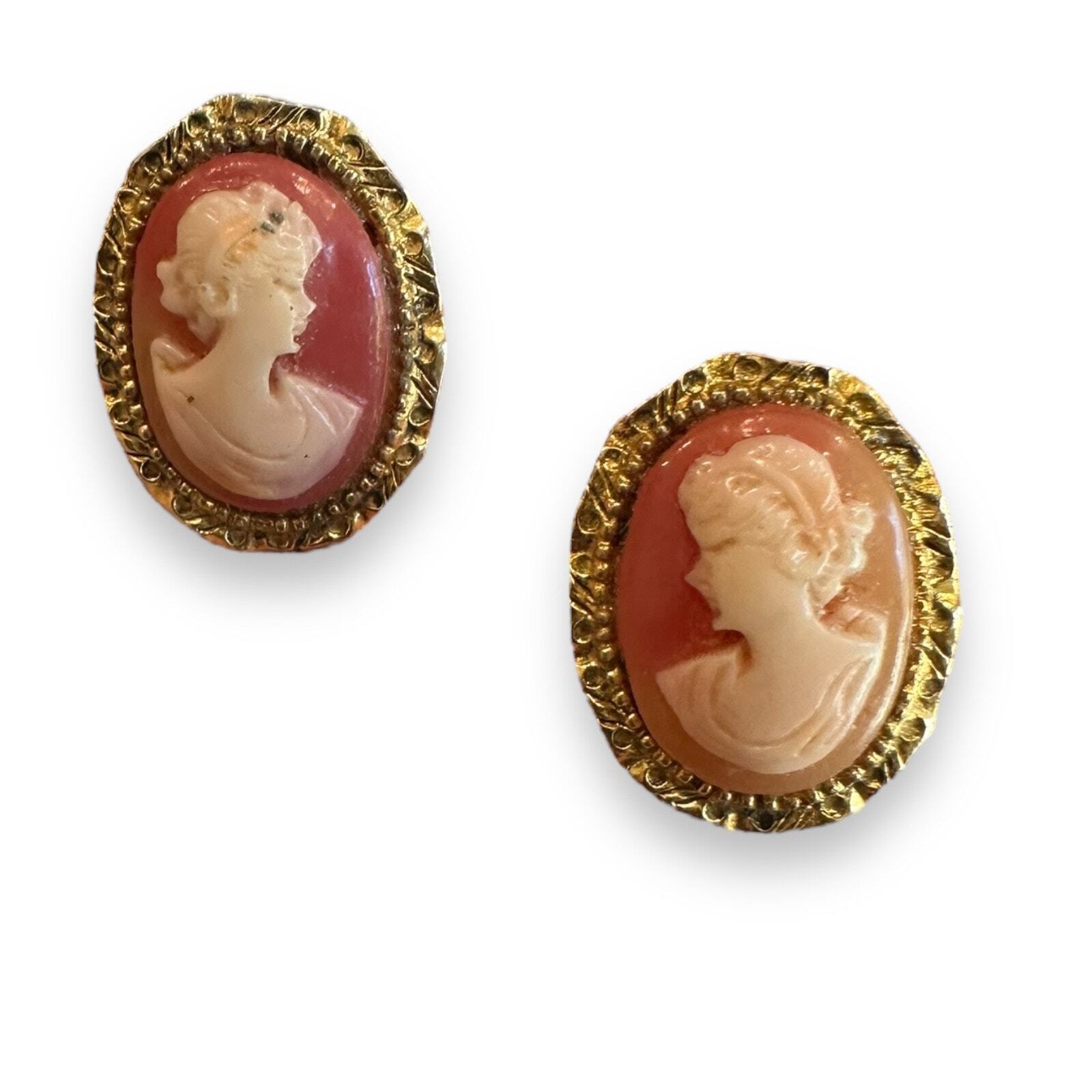 Cameo Lady Silhouette Portrait Clip Earrings - image 1