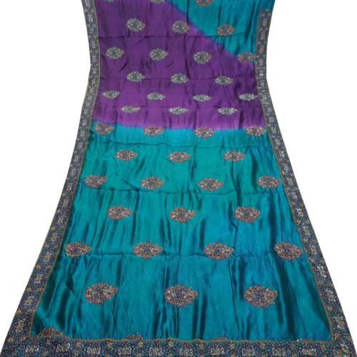 Vintage Purple Saree 100% Pure Silk Hand Embroide… - image 1