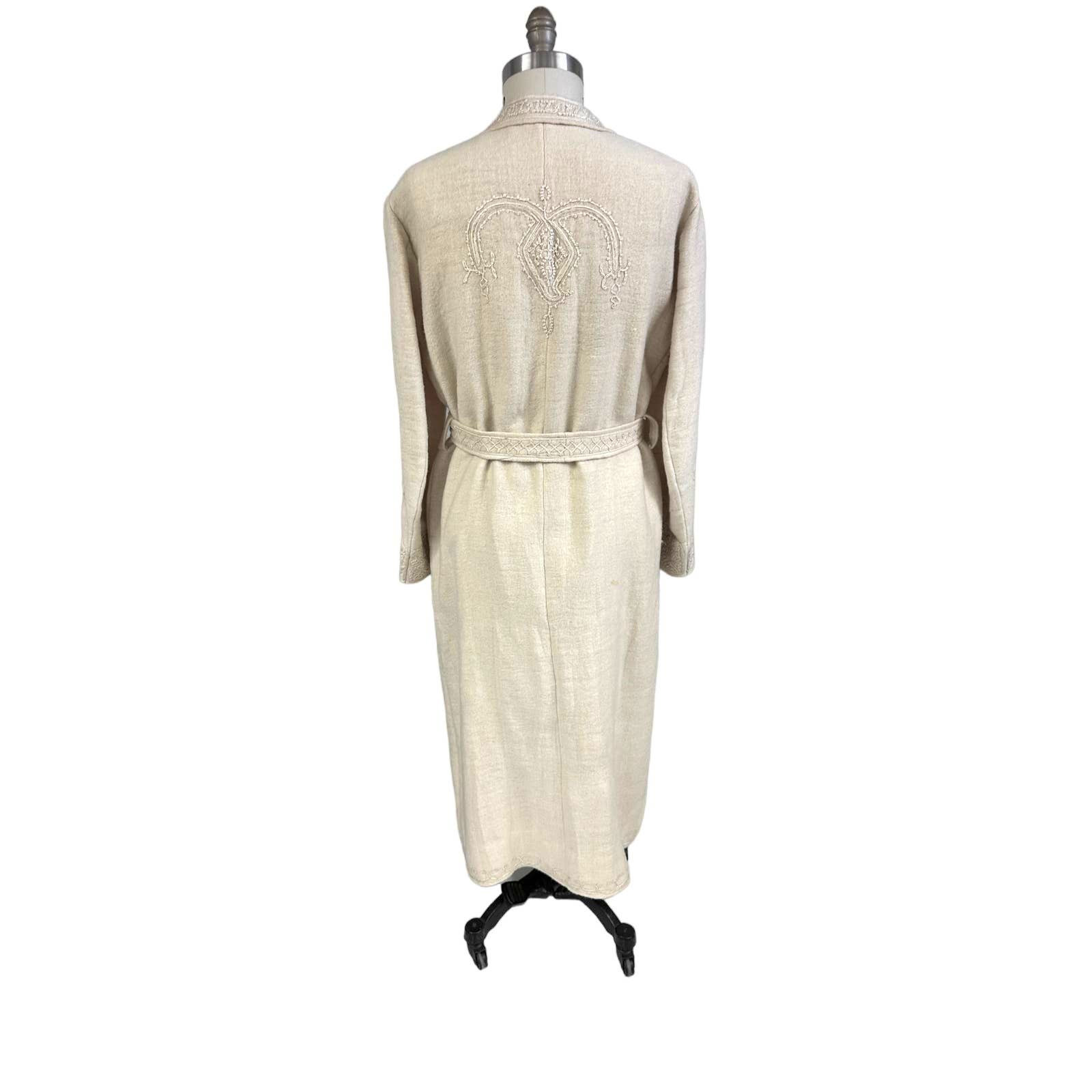 Antique Handwoven Wool Coat Edwardian Cream Embro… - image 5