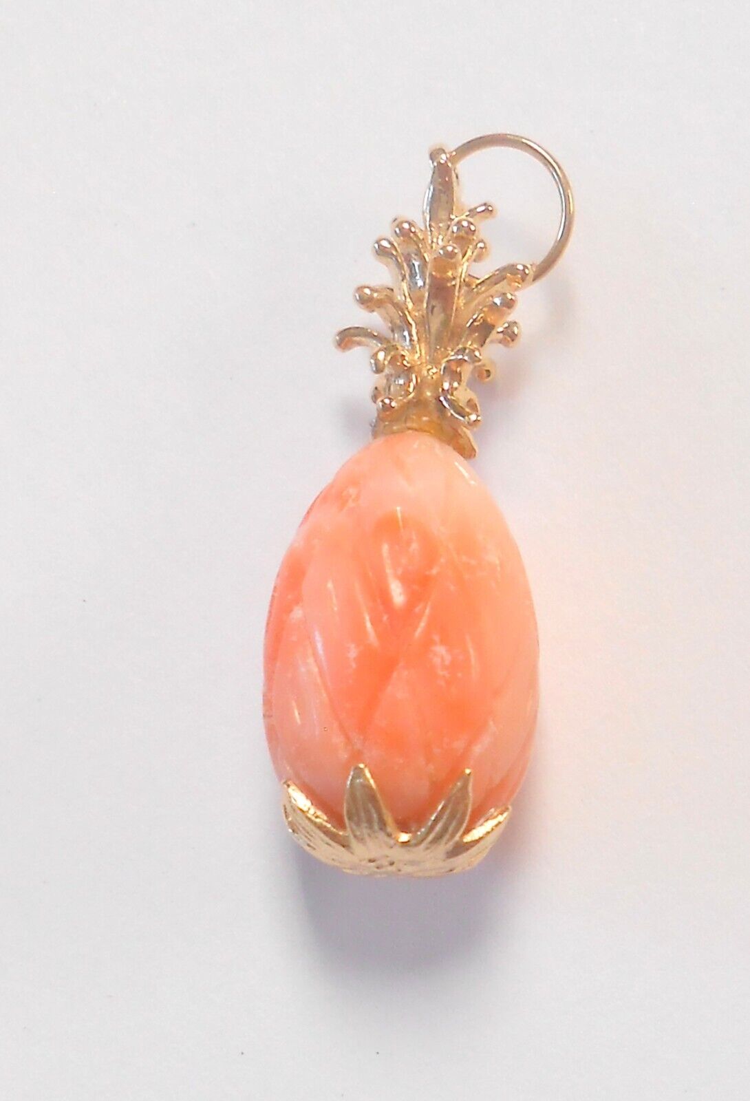 Angel Skin Coral Carved PIneapple 14K Yellow Gold… - image 4