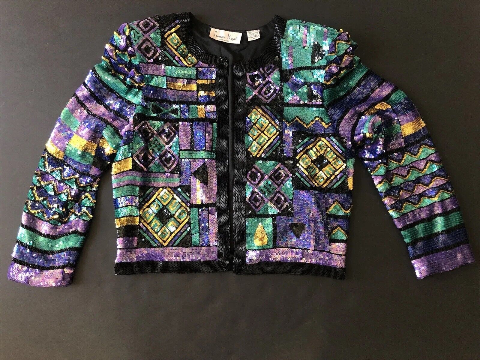 Vtg Jacket Lawrence Kazar 100% Silk Sequin Beaded… - image 6