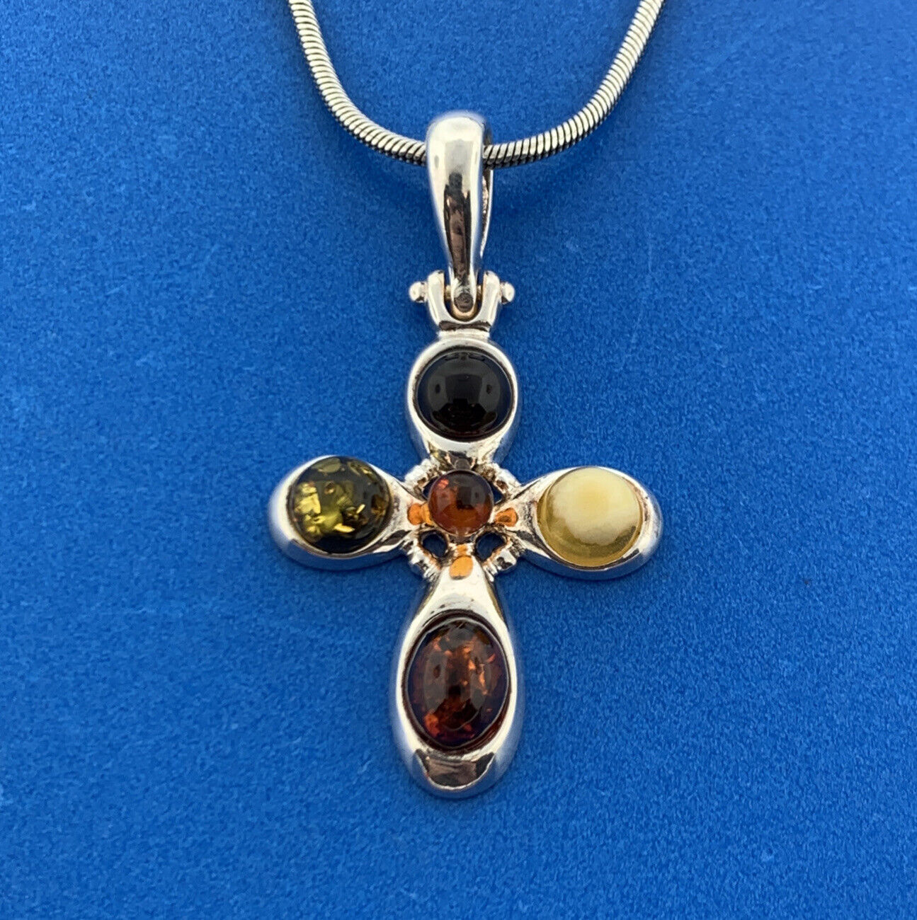 Designer 925 Sterling Silver Amber Modernist Cros… - image 2