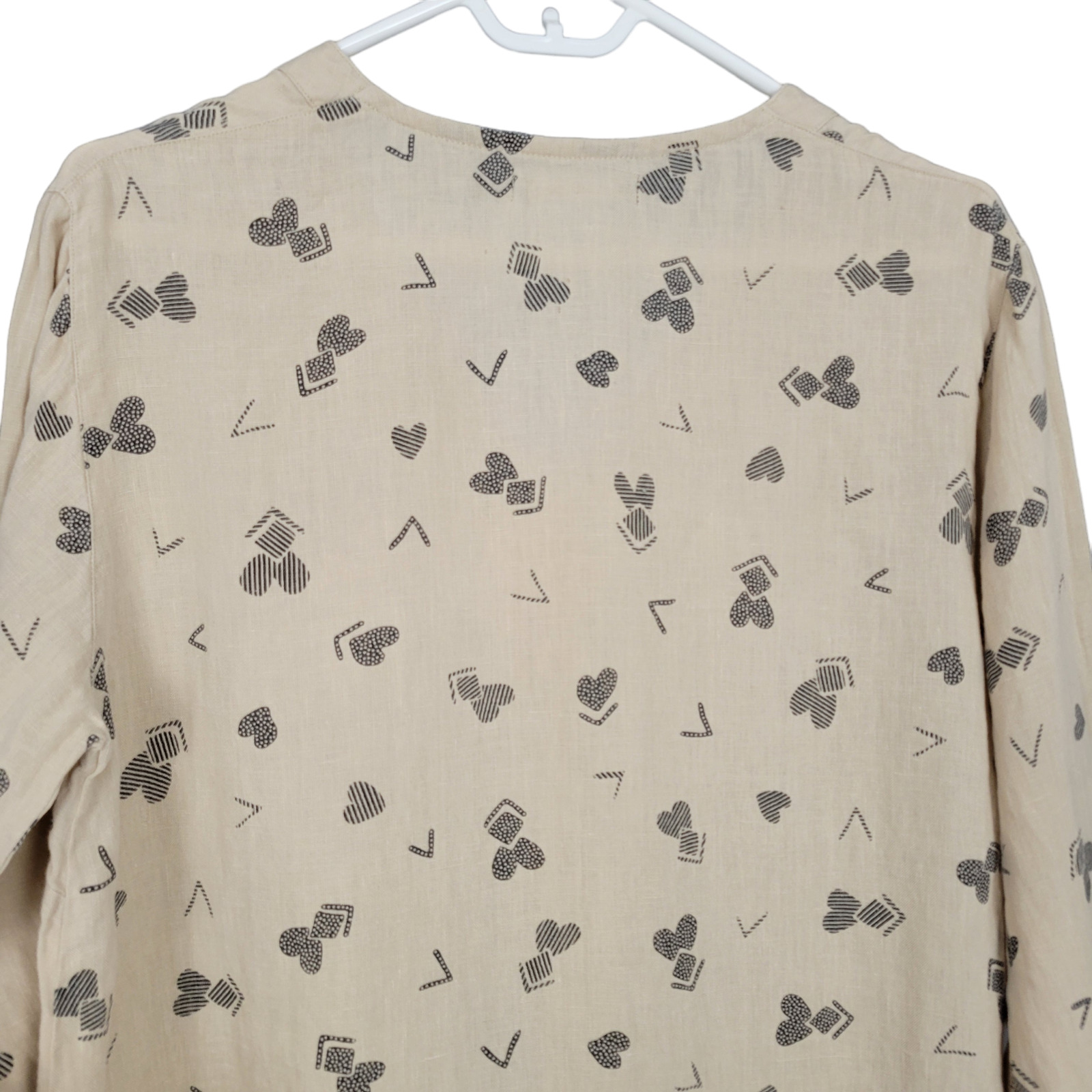 GUDRUN SJODEN Top M Beige Heart Print Linen 3/4 S… - image 12