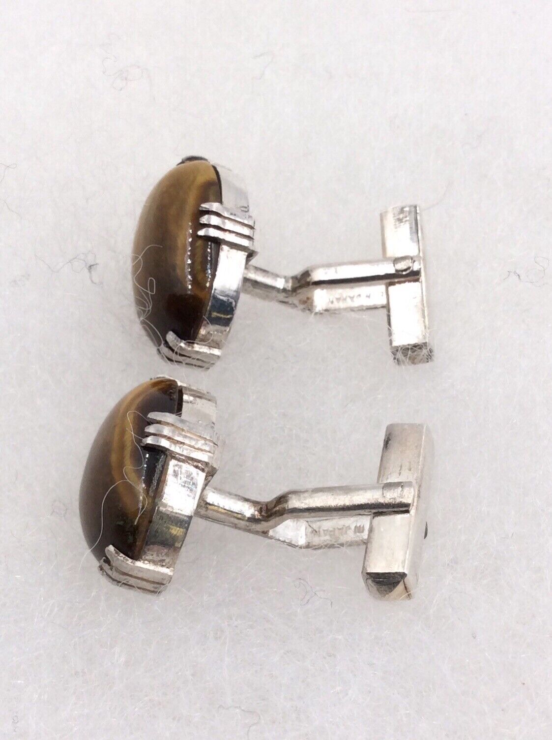 STERLING SILVER VINTAGE TIGERS EYE CUFFLINKS - image 5