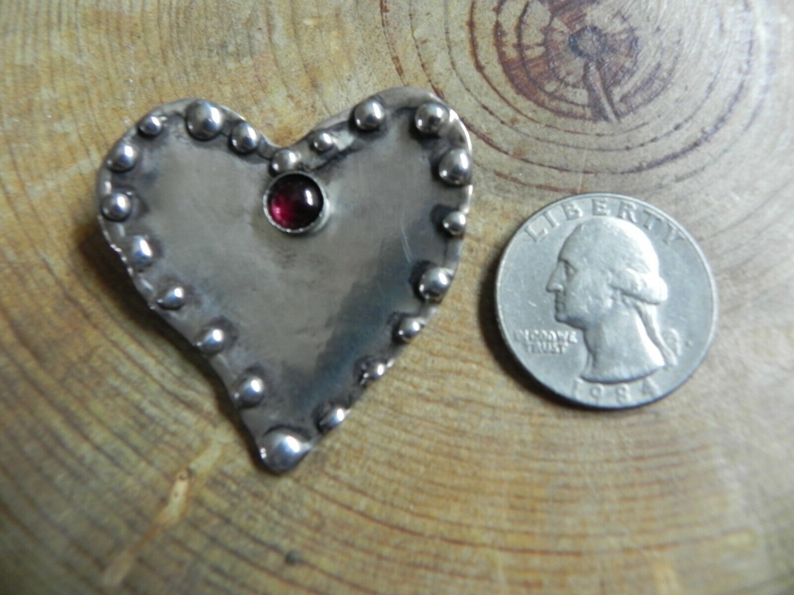 Garnet & Sterling Silver HEART  Pin Brooch by M.T. - image 2