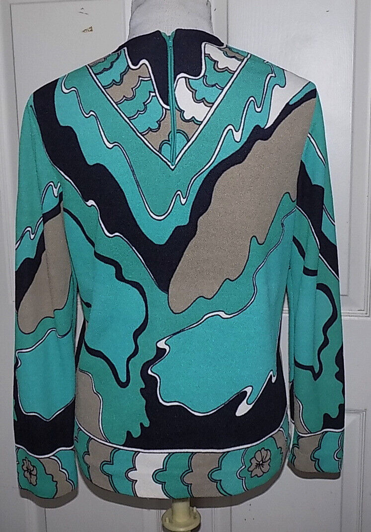 Vintage 60s Aqua Gray Black Mod Abstract Pullover… - image 4