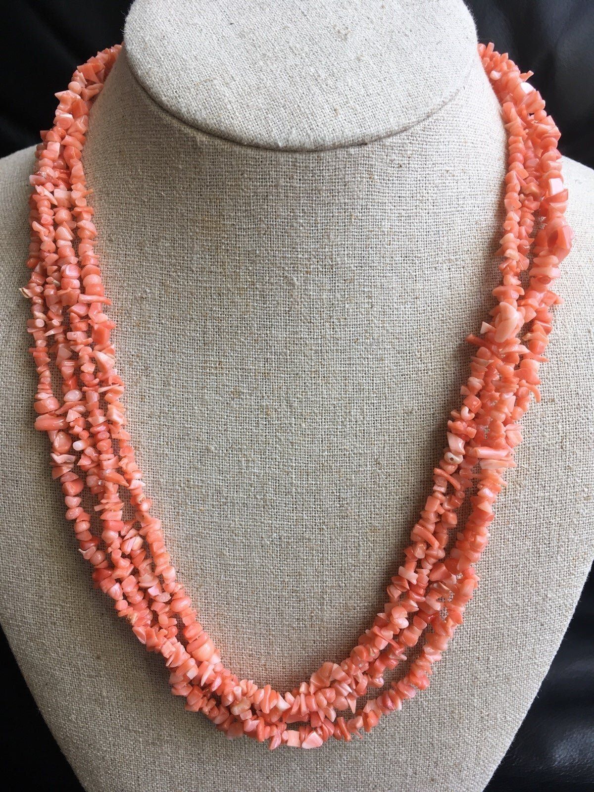 14k 925 multi strand real salmon coral Necklace - image 1