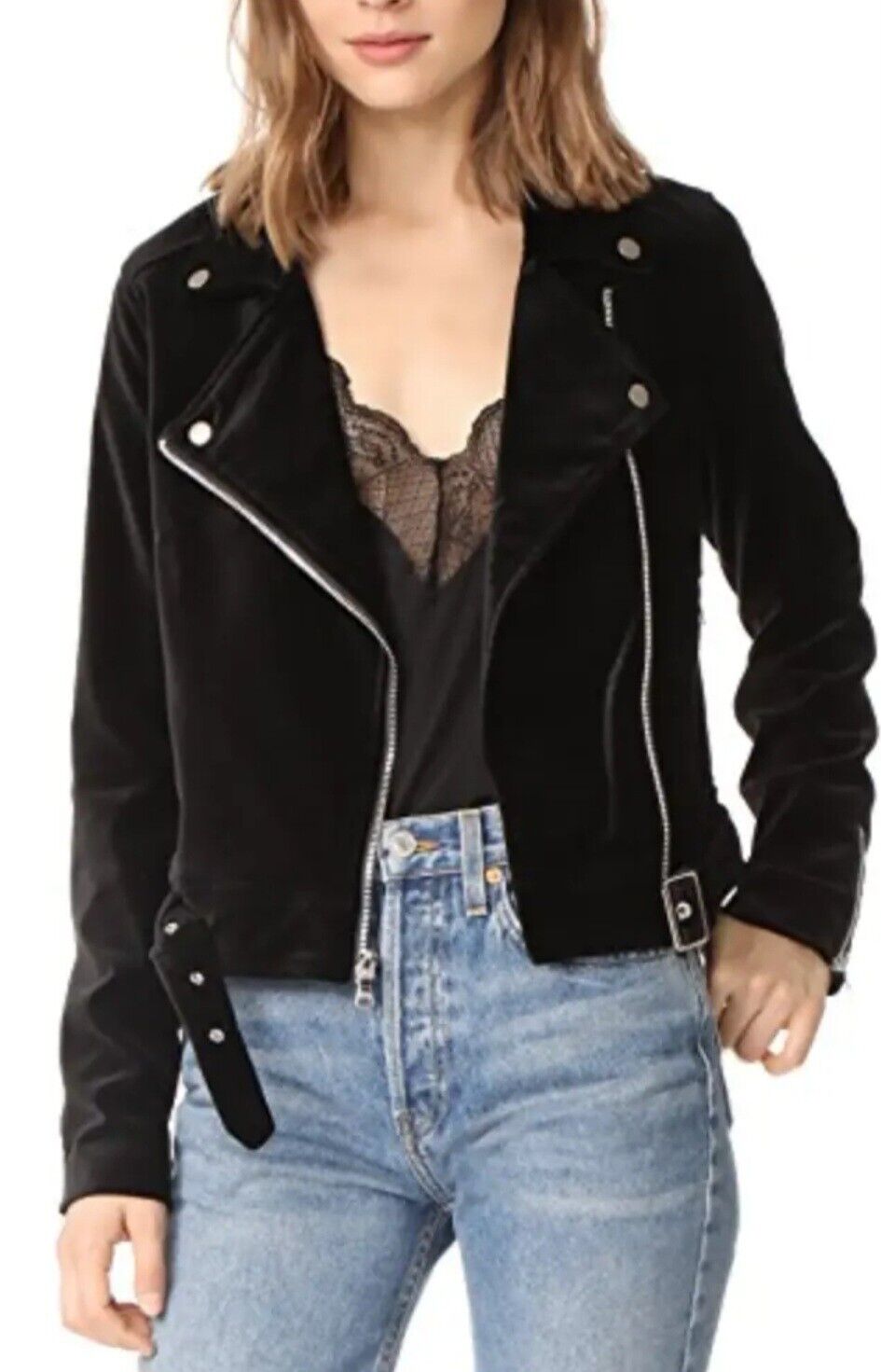 Paige Black Velvet Moto Biker Shanna Jacket Zip B… - image 3