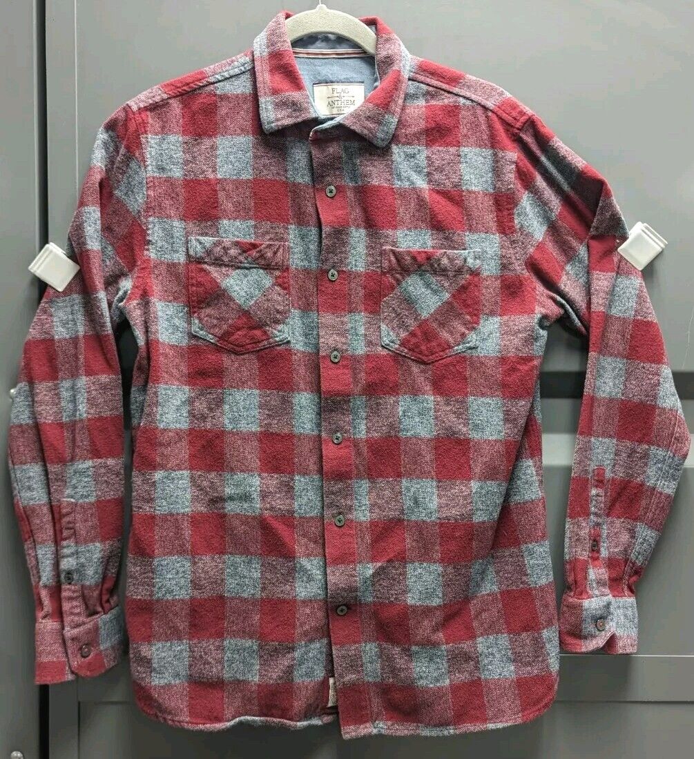 Flag & Anthem Shirt Mens Medium Red Gray Plaid Lo… - image 1