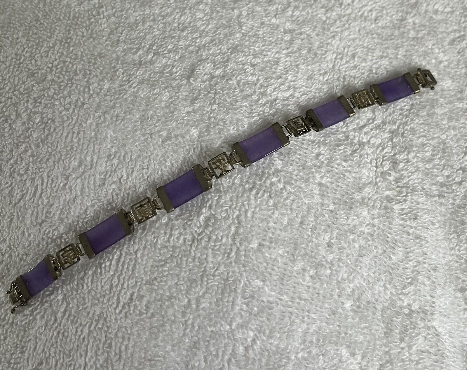 Vintage sterling silver 925 Purple Jade Bracelet - image 6