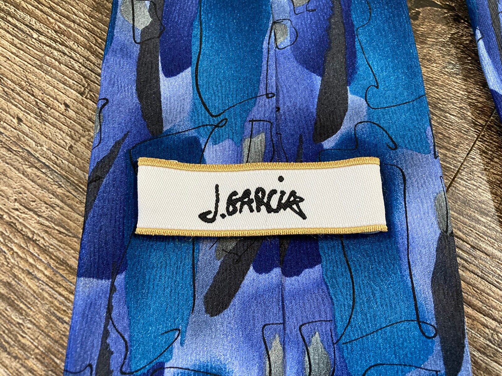 J. Garcia Tie Blue Abstract  100% Silk Designer N… - image 4