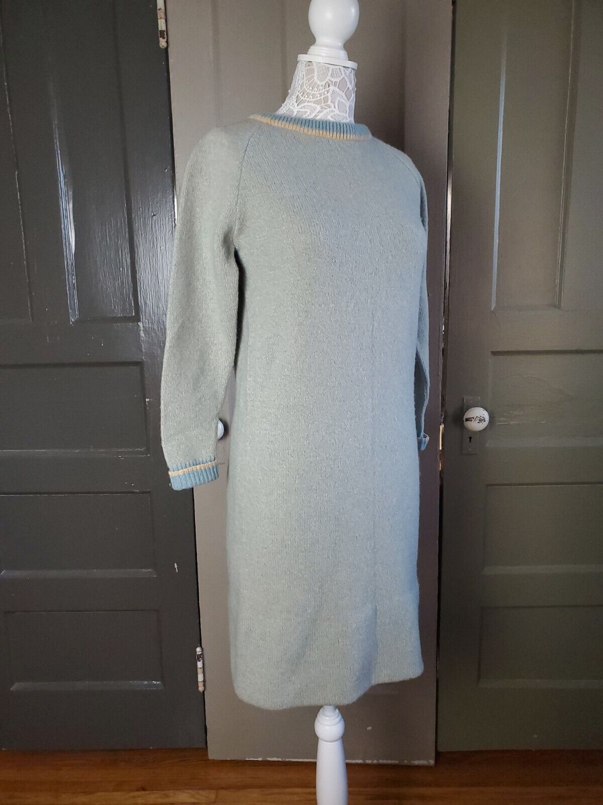 Sears Vintage 70s Shetland Wool Blue Green Knit S… - image 3