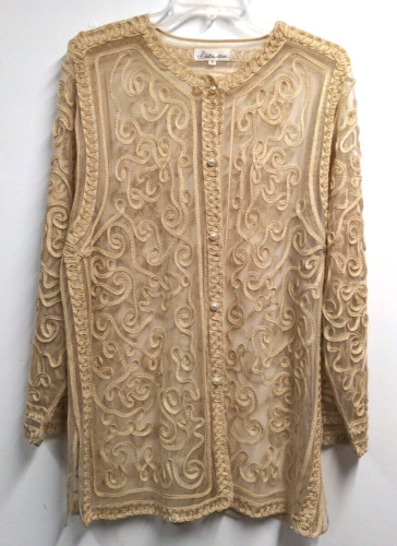 Vintage/Antique Womens XL Lace Jacket Gold Faux Pe