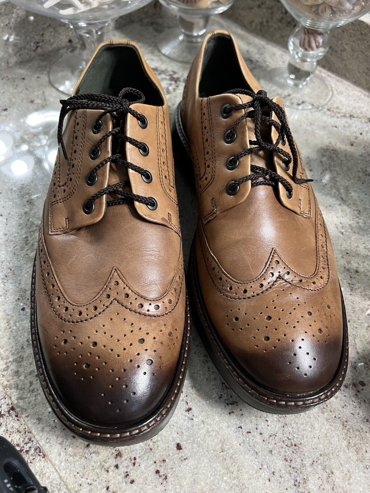 Ecco Tan Brogue Wingtip Oxford Shoes Tan Brown EU… - image 2