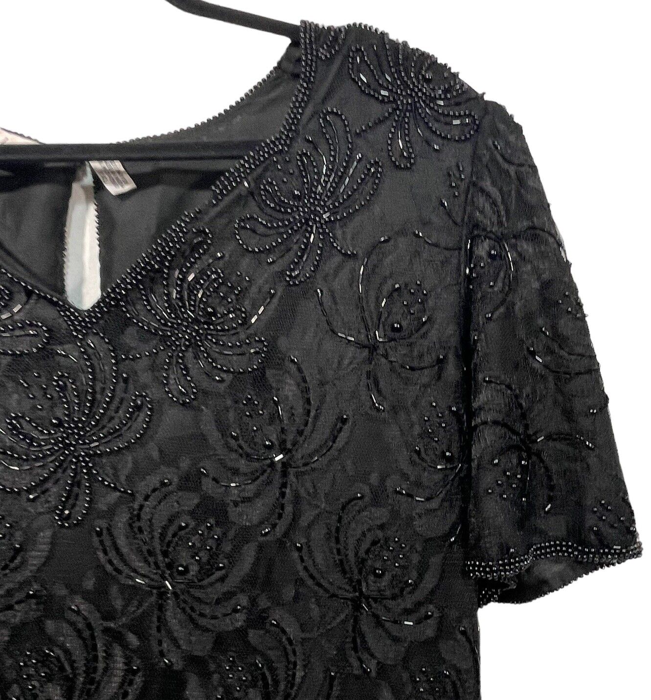 Laurence Kazar Womens XXL  Black Beaded Blouse V … - image 3