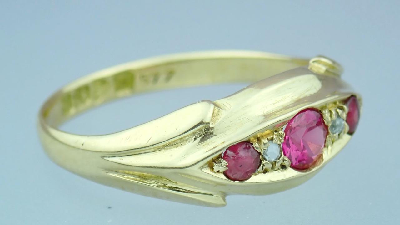 Pretty Antique Edwardian 18K Gold Diamond Pink To… - image 4