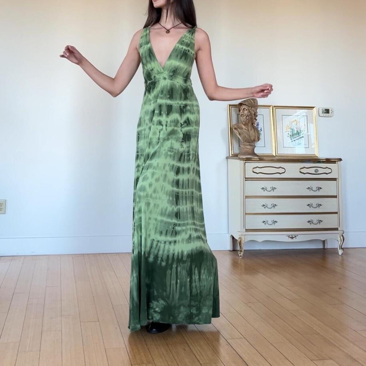 vintage y2k green tie dye maxi dress M - image 4