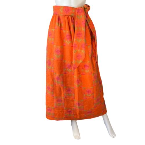 Vintage Orange Patchwork Maxi Skirt Floral Weave … - image 1