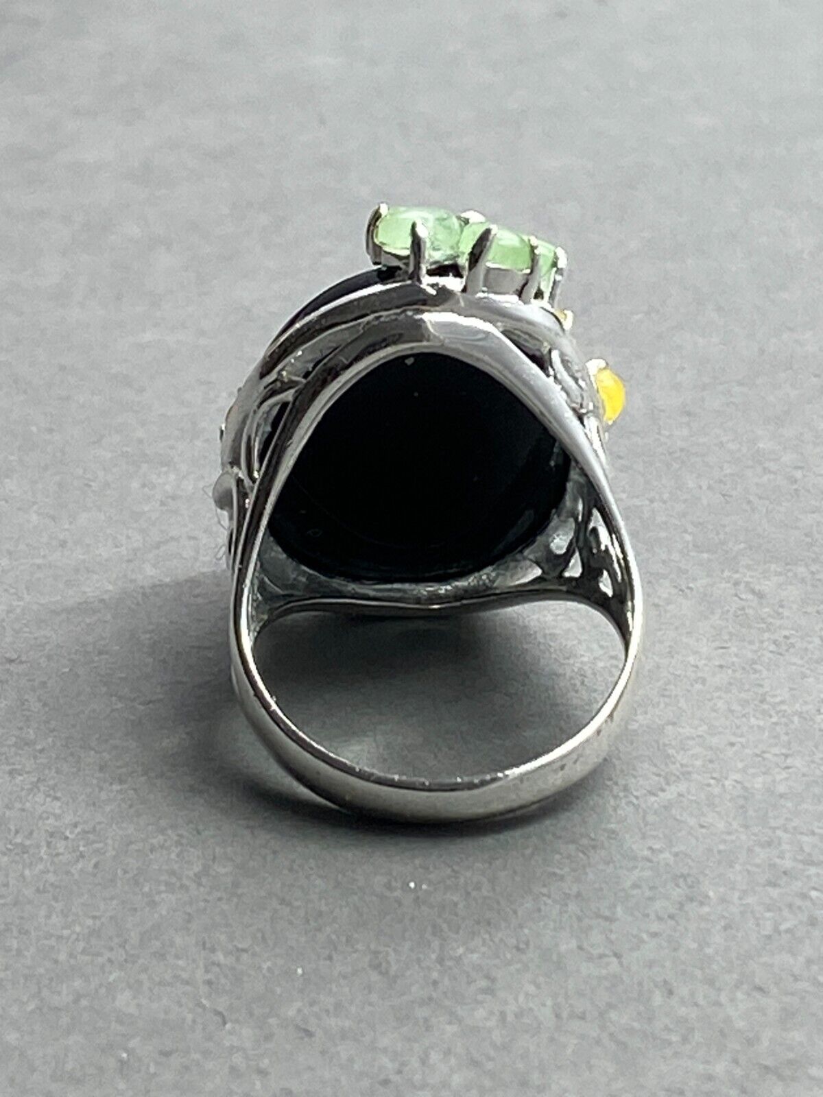 925 Sterling Silver Ring Onyx Cabochon w/ Jade (?… - image 9