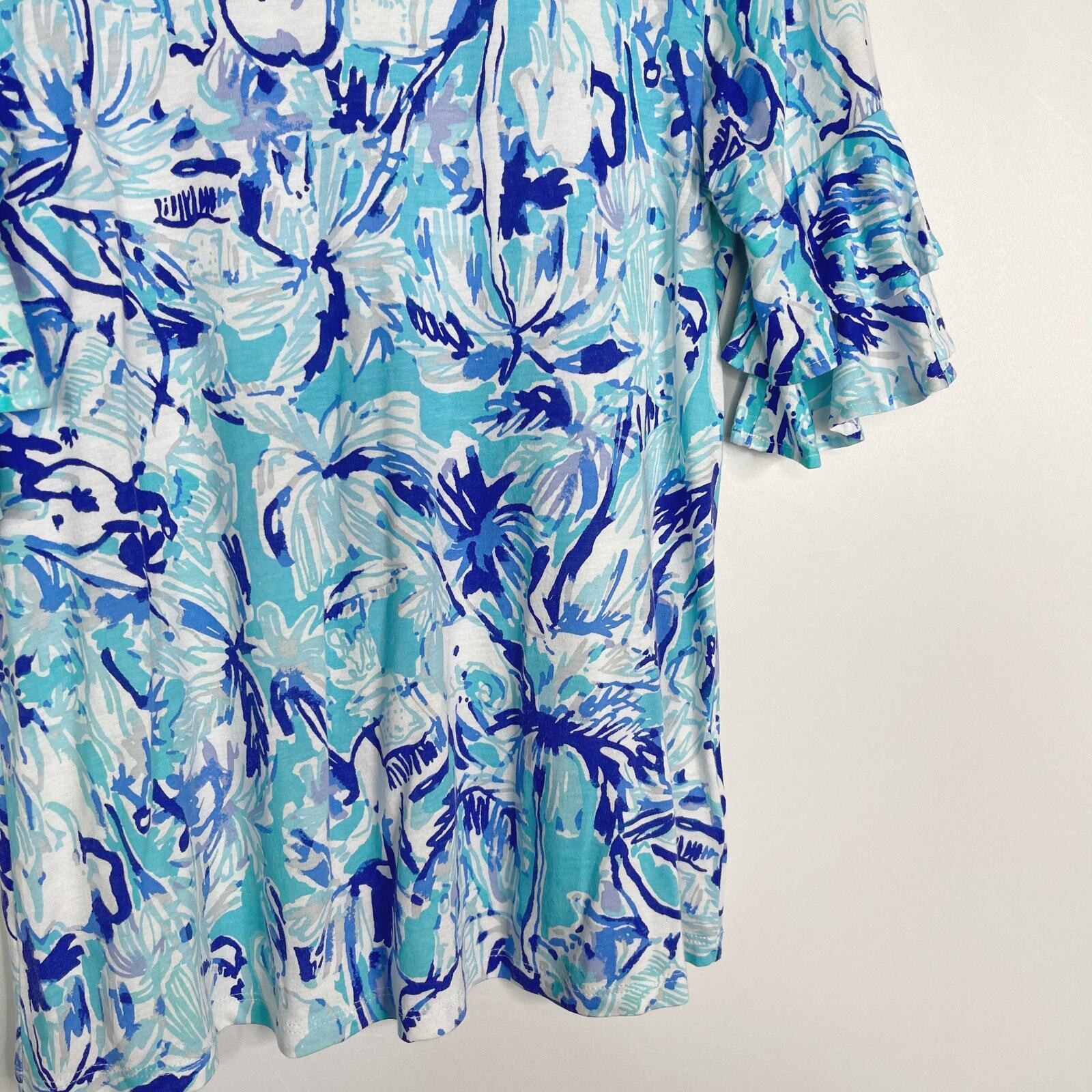 Lilly Pulitzer S Blue Lula Top Ruffle Sleeves Ele… - image 4