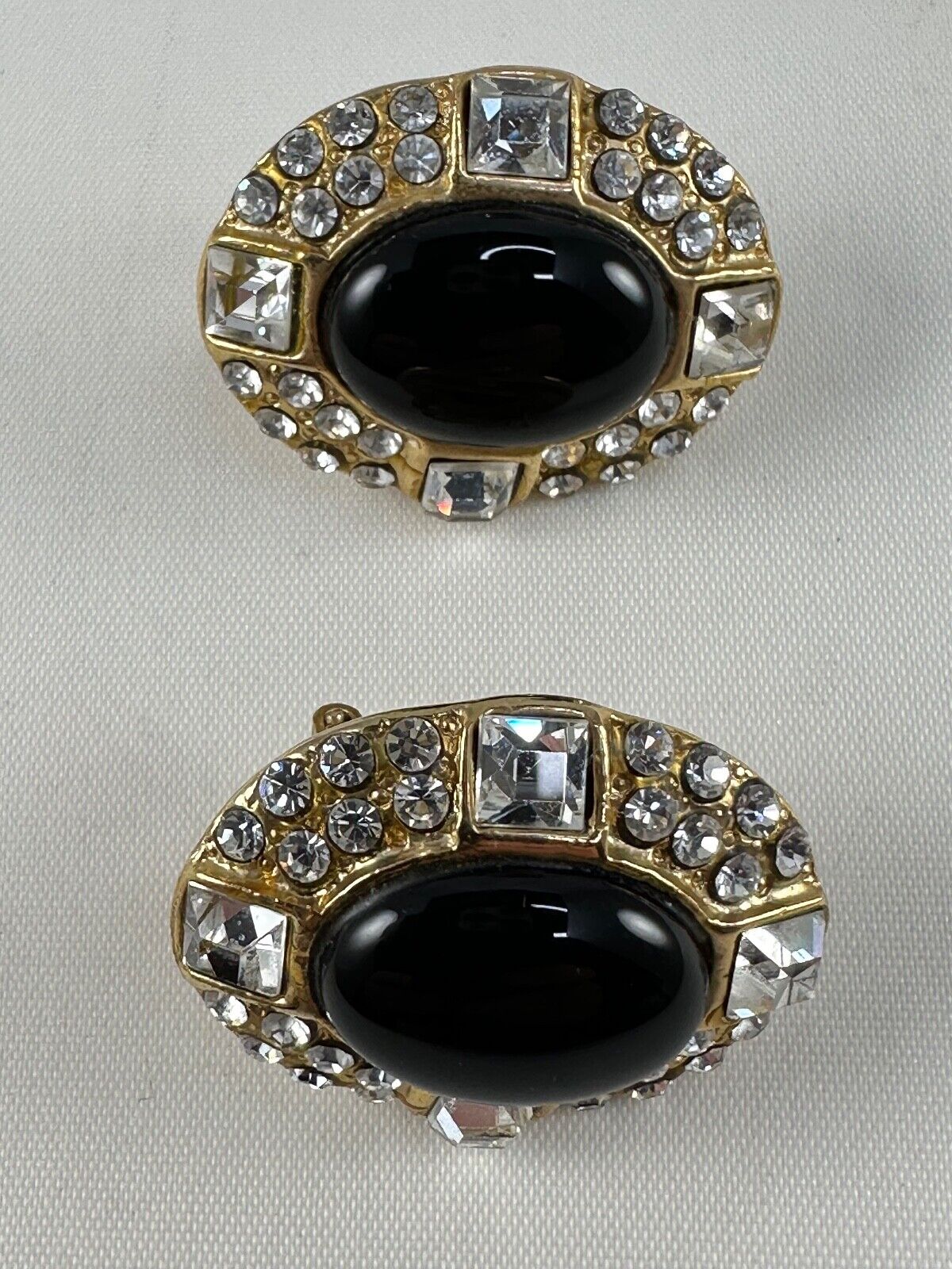 Vintage Earrings Large Rhinestone Black Cabochon … - image 6