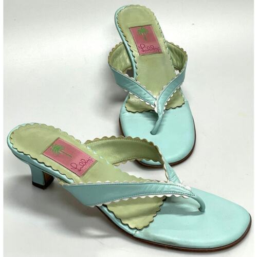 Lilly Pulitzer Blue & Green Kitten Heel Sandals W… - image 1