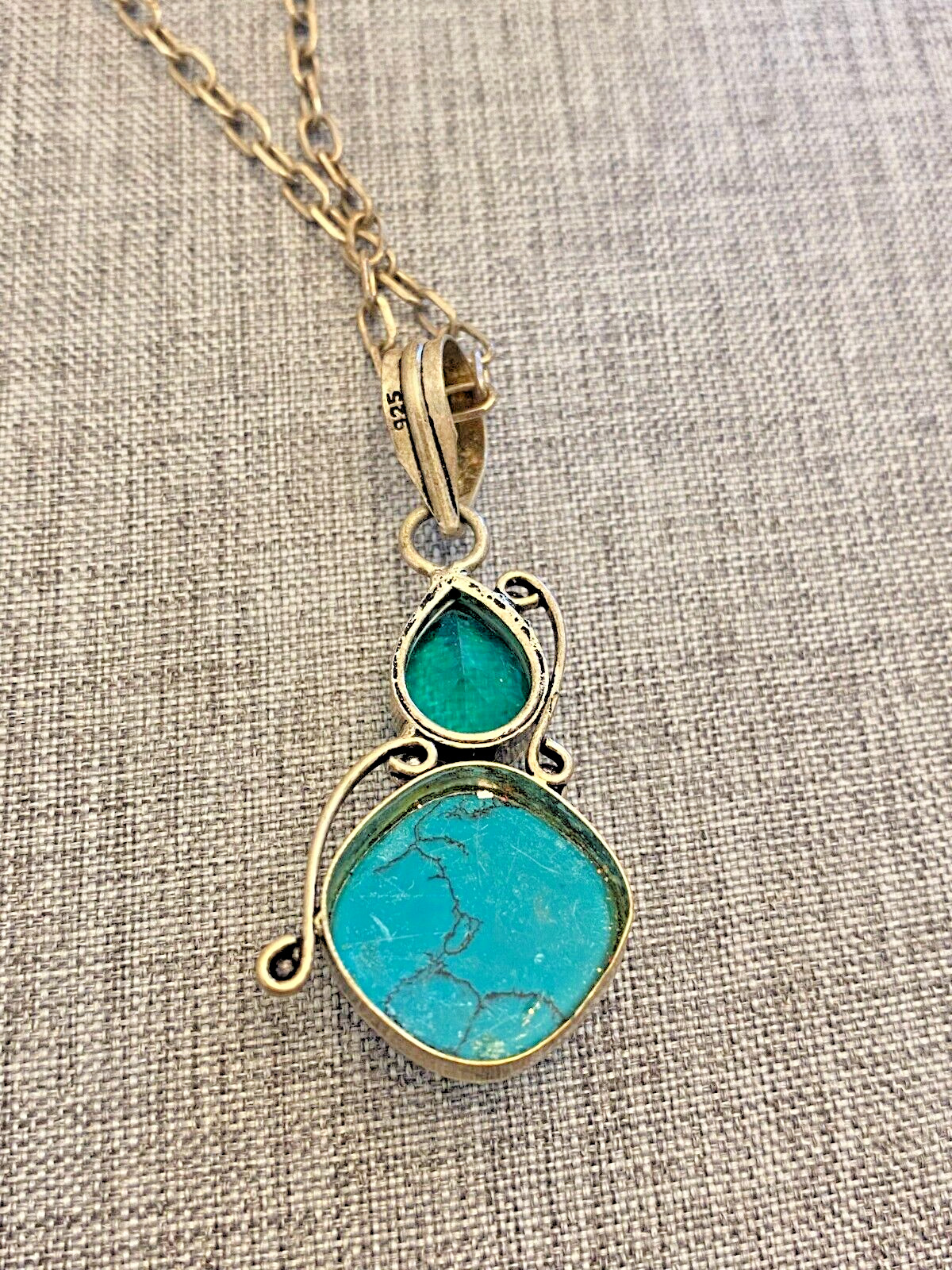 Vintage Sterling Silver Two Stone Turquoise & Blu… - image 4