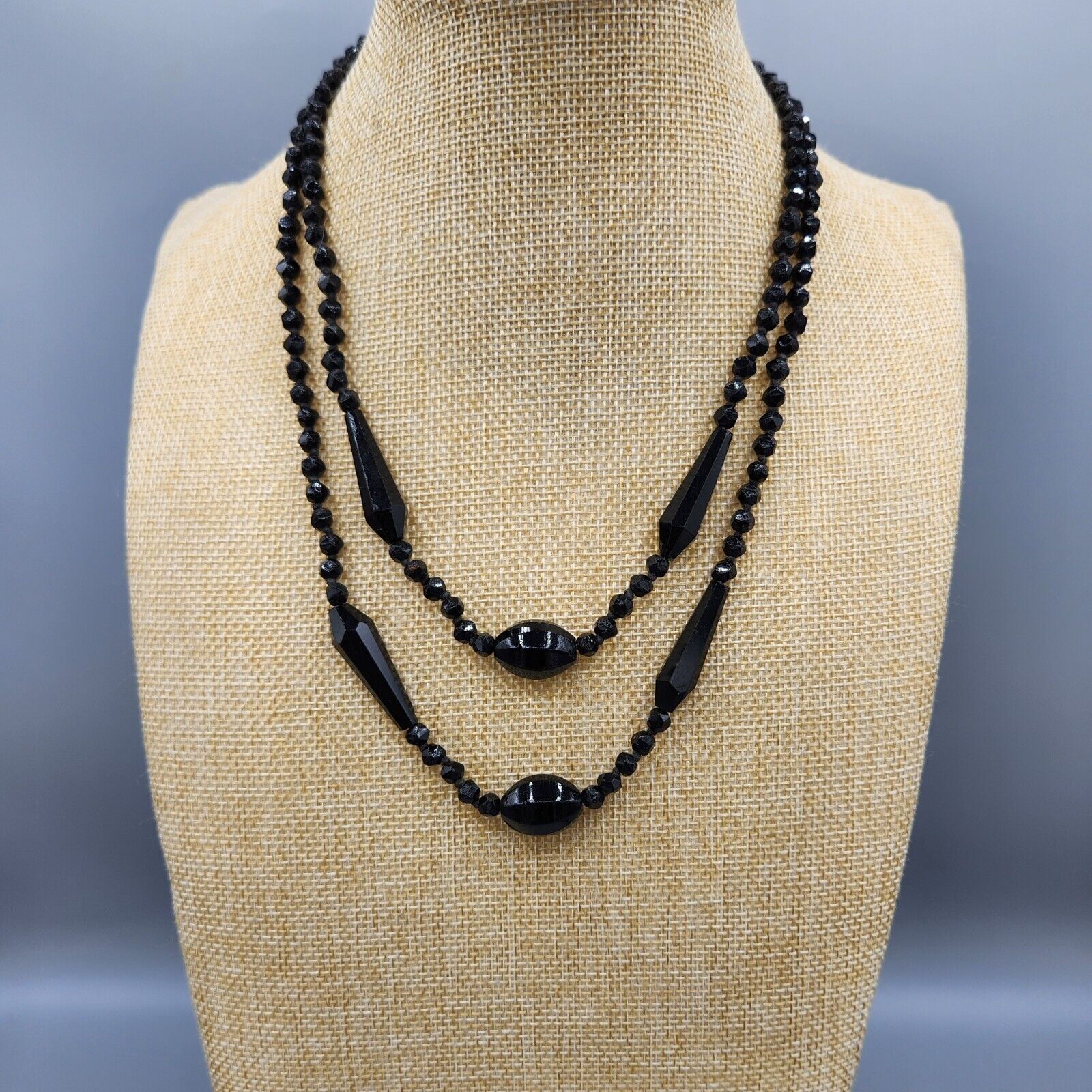 Estate Victorian Black French Jet 2 Strand Layere… - image 2