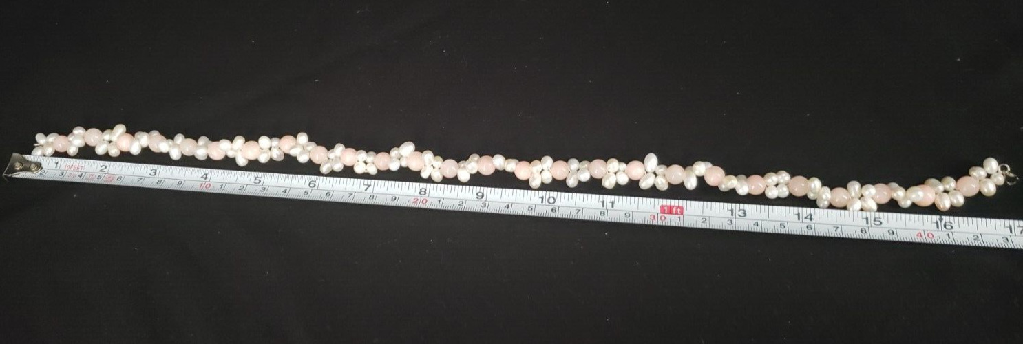 Rose Quartz and Freshwater Rice Pearl 17" Necklac… - image 9