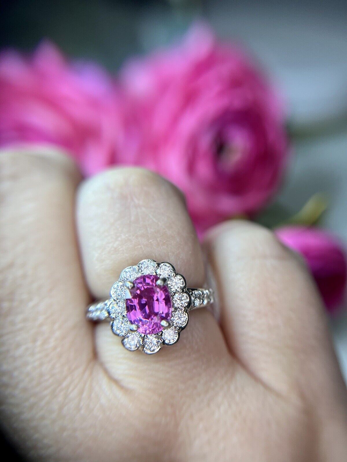 Vintage Platinum Natural Pink Sapphire Diamond Ha… - image 6